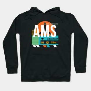 Amsterdam (AMS) Airport // Retro Sunset Baggage Tag Hoodie